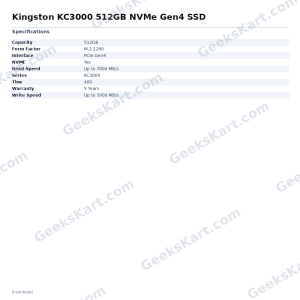Kingston KC3000 512GB NVMe Gen4 SSD