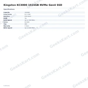 Kingston KC3000 1024GB NVMe Gen4 SSD