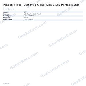 Kingston Dual USB Type A and Type C 1TB Portable SSD
