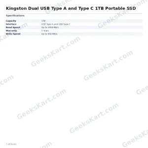 Kingston Dual USB Type A and Type C 1TB Portable SSD
