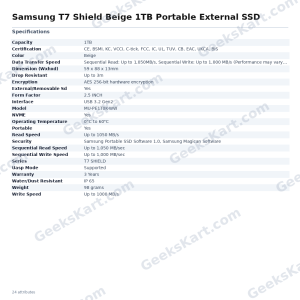 Samsung T7 Shield Beige 1TB Portable External SSD
