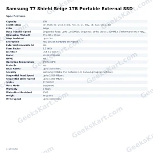 Samsung T7 Shield Beige 1TB Portable External SSD