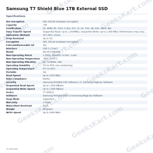Samsung T7 Shield Blue 1TB External SSD