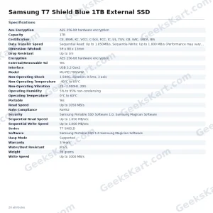 Samsung T7 Shield Blue 1TB External SSD