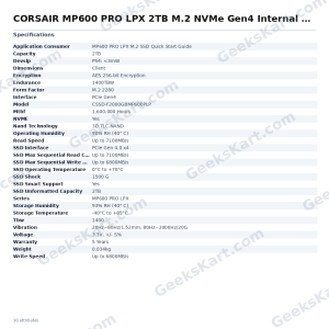 CORSAIR MP600 PRO LPX 2TB M.2 NVMe Gen4 Internal SSD