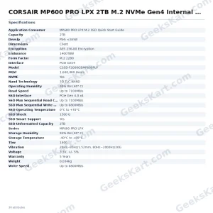CORSAIR MP600 PRO LPX 2TB M.2 NVMe Gen4 Internal SSD