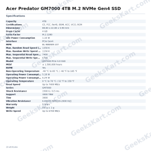Acer Predator GM7000 4TB M.2 NVMe Gen4 SSD
