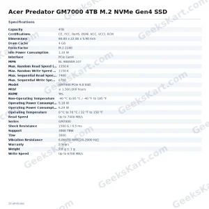 Acer Predator GM7000 4TB M.2 NVMe Gen4 SSD