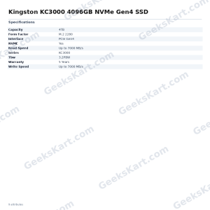 Kingston KC3000 4096GB NVMe Gen4 SSD