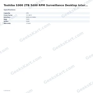 Toshiba S300 2TB 5400 RPM Surveillance Desktop Internal HDD