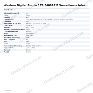 Western Digital Purple 1TB 5400RPM Surveillance Internal Hard Drive