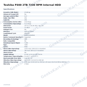 Toshiba P300 2TB 7200 RPM Internal HDD