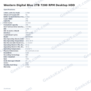 Western Digital Blue 2TB 7200 RPM Desktop HDD