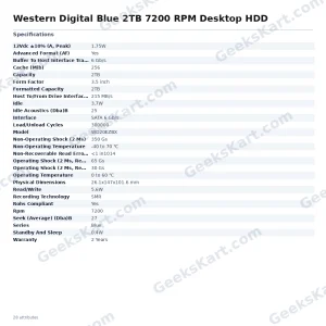 Western Digital Blue 2TB 7200 RPM Desktop HDD