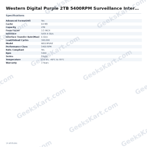 Western Digital Purple 2TB 5400RPM Surveillance Internal Hard Drive