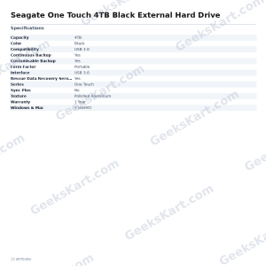 Seagate One Touch 4TB Black External Hard Drive