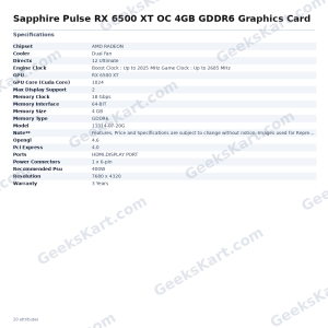 Sapphire Pulse RX 6500 XT OC 4GB GDDR6 Graphics Card