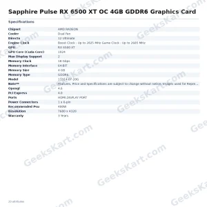 Sapphire Pulse RX 6500 XT OC 4GB GDDR6 Graphics Card