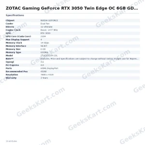 ZOTAC Gaming GeForce RTX 3050 Twin Edge OC 6GB GDDR6 GPU