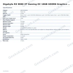 Gigabyte RX 9060 XT Gaming OC 16GB GDDR6 Graphics Card