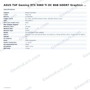ASUS TUF Gaming RTX 5060 Ti OC 8GB GDDR7 Graphics Card