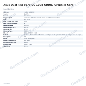 Asus Dual RTX 5070 OC 12GB GDDR7 Graphics Card