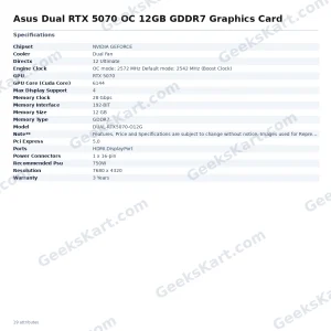 Asus Dual RTX 5070 OC 12GB GDDR7 Graphics Card