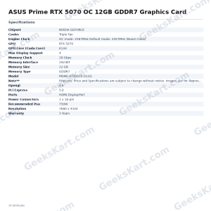 ASUS Prime RTX 5070 OC 12GB GDDR7 Graphics Card