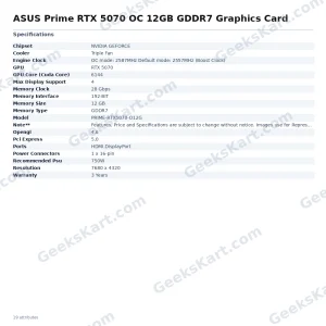 ASUS Prime RTX 5070 OC 12GB GDDR7 Graphics Card