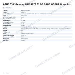 ASUS TUF Gaming RTX 5070 Ti OC 16GB GDDR7 Graphics Card