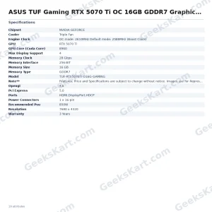 ASUS TUF Gaming RTX 5070 Ti OC 16GB GDDR7 Graphics Card