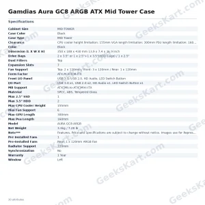 Gamdias Aura GC8 ARGB ATX Mid Tower Case