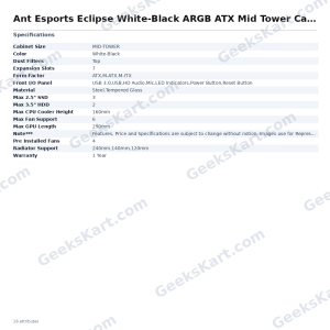 Ant Esports Eclipse White-Black ARGB ATX Mid Tower Case