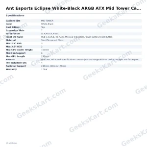 Ant Esports Eclipse White-Black ARGB ATX Mid Tower Case