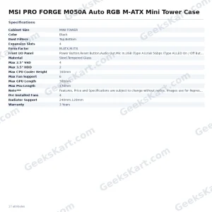 MSI PRO FORGE M050A Auto RGB M-ATX Mini Tower Case