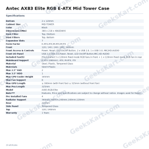 Antec AX83 Elite RGB E-ATX Mid Tower Case