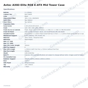 Antec AX83 Elite RGB E-ATX Mid Tower Case
