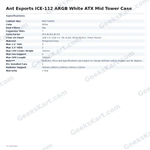Ant Esports ICE-112 ARGB White ATX Mid Tower Case