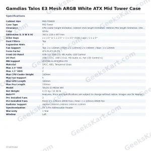 Gamdias Talos E3 Mesh ARGB White ATX Mid Tower Case