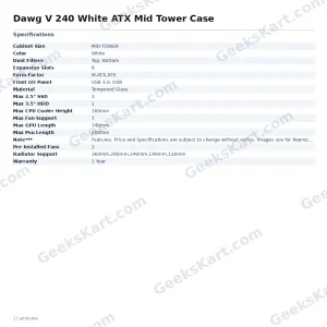 Dawg V 240 White ATX Mid Tower Case