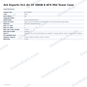 Ant Esports 511 Air 5F ARGB E-ATX Mid Tower Case