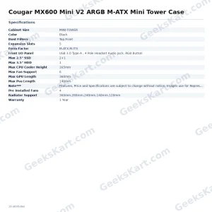 Cougar MX600 Mini V2 ARGB M-ATX Mini Tower Case