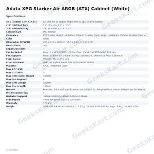 Adata XPG Starker Air ARGB (ATX) Cabinet (White)