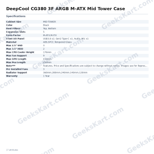 DeepCool CG380 3F ARGB M-ATX Mid Tower Case