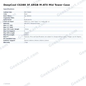 DeepCool CG380 3F ARGB M-ATX Mid Tower Case