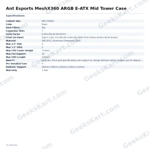 Ant Esports MeshX360 ARGB E-ATX Mid Tower Case