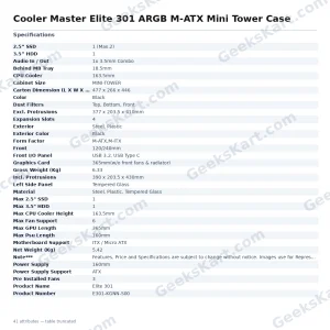 Cooler Master Elite 301 ARGB M-ATX Mini Tower Case