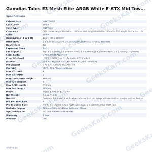 Gamdias Talos E3 Mesh Elite ARGB White E-ATX Mid Tower Case