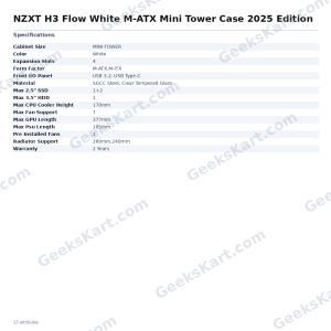 NZXT H3 Flow White M-ATX Mini Tower Case 2025 Editi