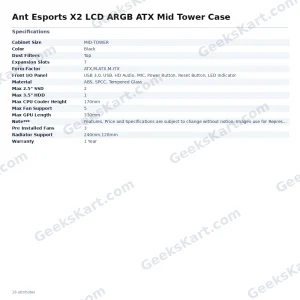 Ant Esports X2 LCD ARGB ATX Mid Tower Case